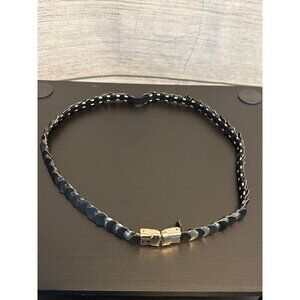 Vintage Silver & Black Leather Belt With Metal Discs & Clasp